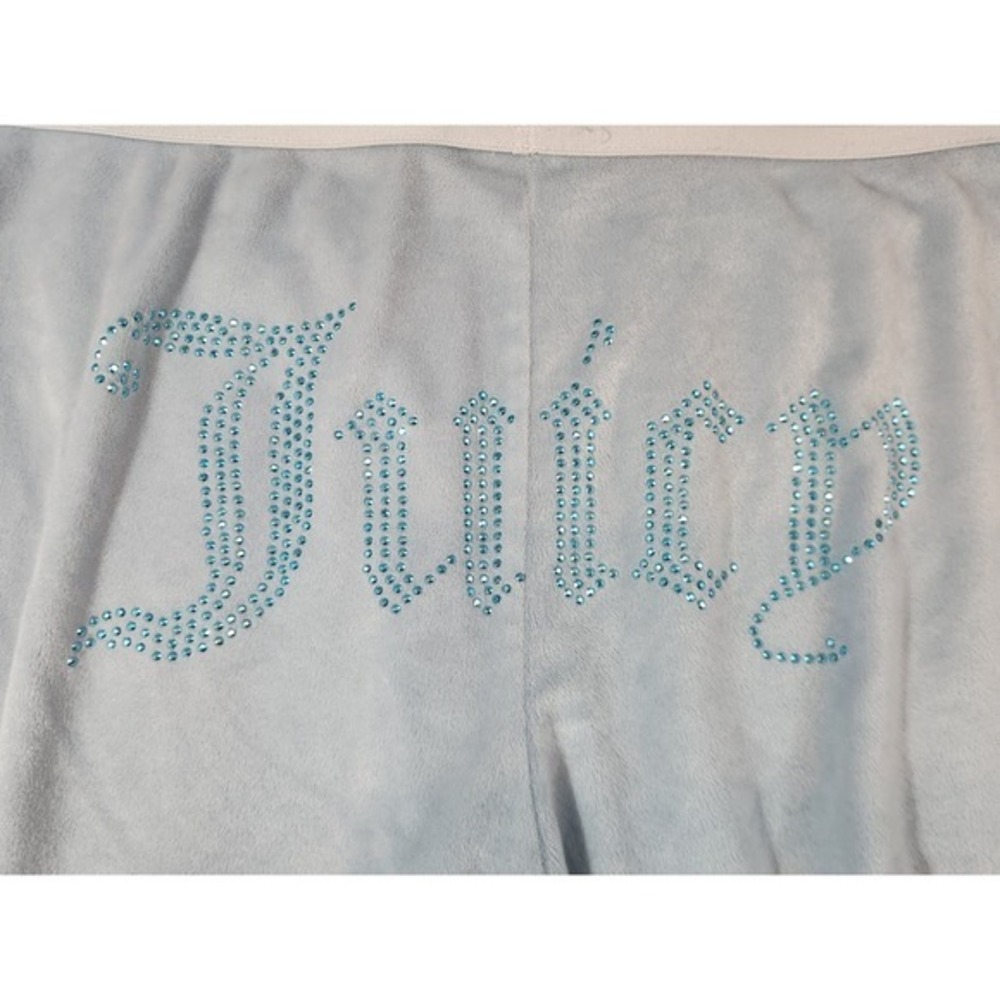Juicy Couture Sleep Shorts Women L Light Blue Velour Rhinestone Y2K - Picture 4 of 10